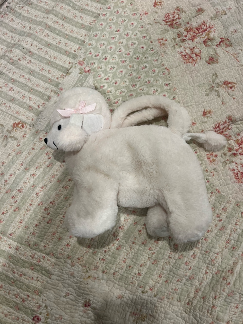 Plush White poodle Handbag with Pink Bow